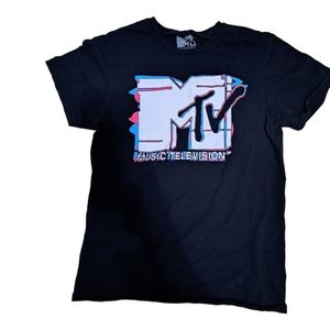 MTV Short Sleeve Tee Shirt  Mens Size Small Black Logo Tee